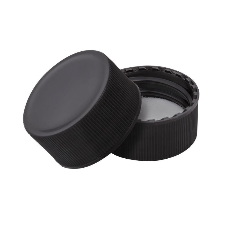 Black Plastic Ribbed Screw Cap – 28mm
