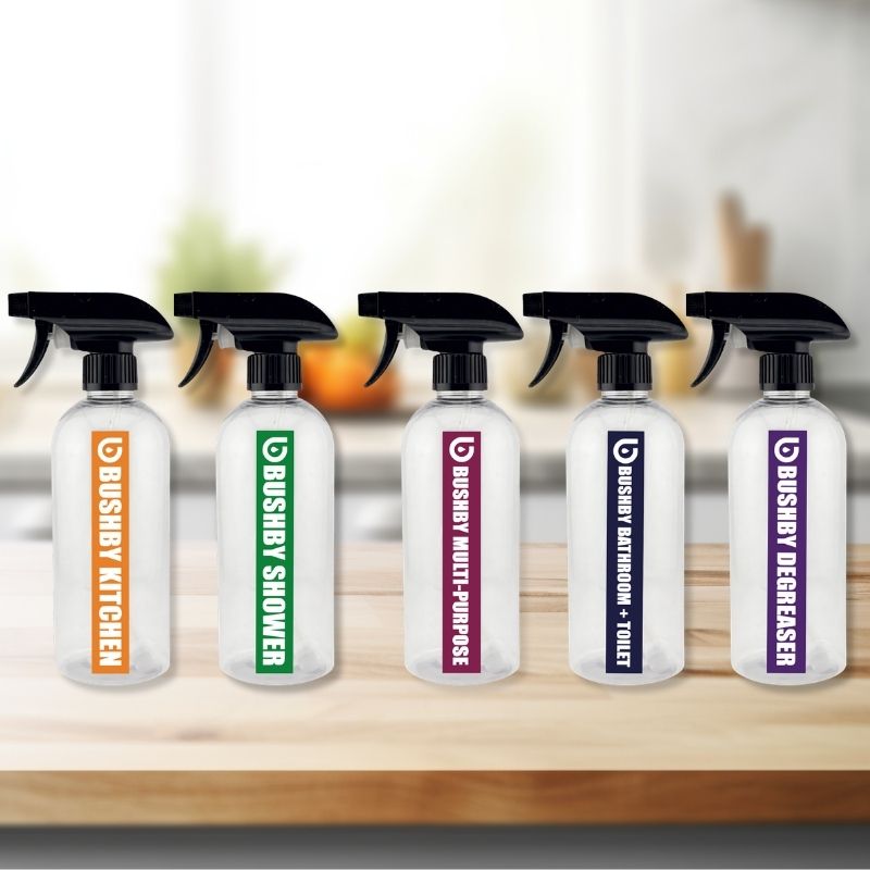 Bushby Cleaning Bottle Labels | A6 Sticker Sheet for Spray Bottles