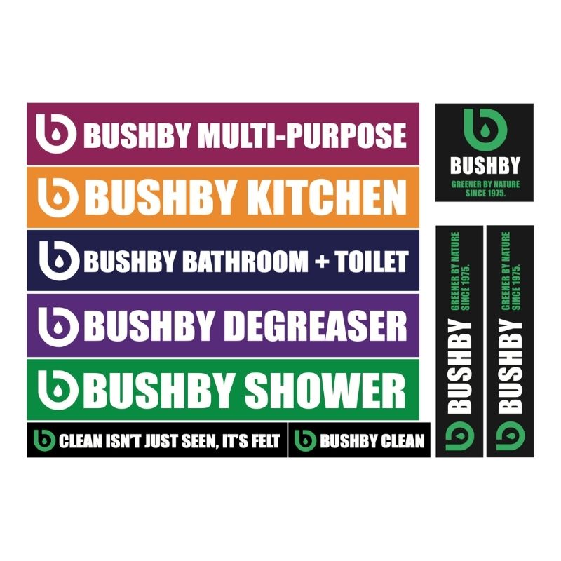 Bushby Cleaning Bottle Labels | A6 Sticker Sheet for Spray Bottles
